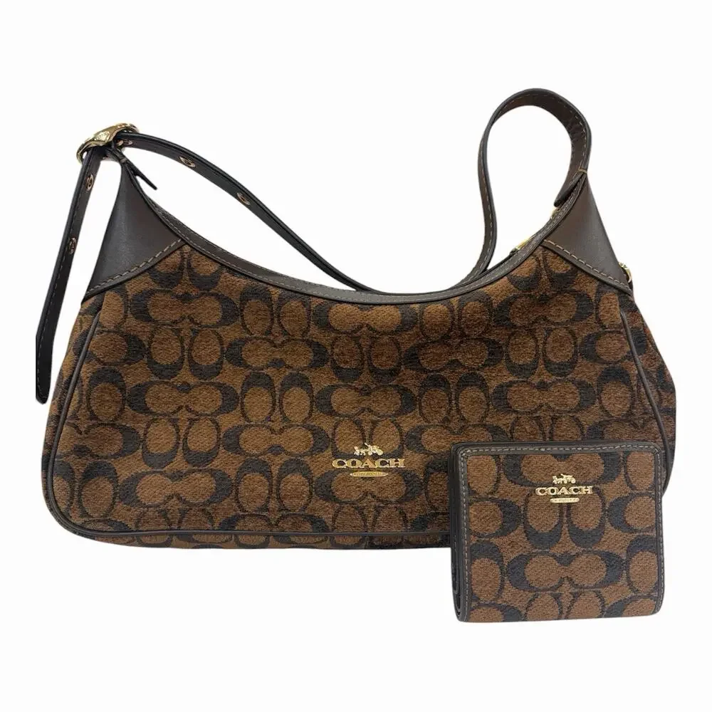 B2-012 New Coach Outlet Etta Small Flap Shoulder Bag & Wallet Chenille CCV65